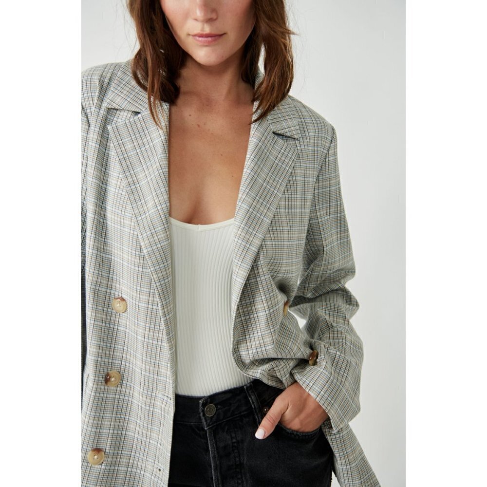 NWT! FREE PEOPLE Olivia Plaid Blazer / Natural Plaid Combo. Size XL